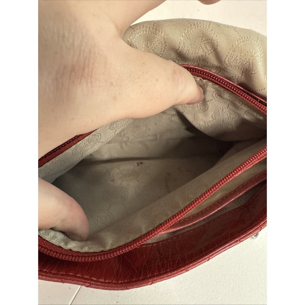 Michael Kors Hippie Grommet Sloan Large Quilted Shoulder Flap Handbag Red Silver - Picture 9 of 11